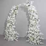 Luxury Horn Shape Arch with White Rose Floral Arrangement Wedding Backdrop Decoration Artificial Flower Row Stage Diaplay Decor
