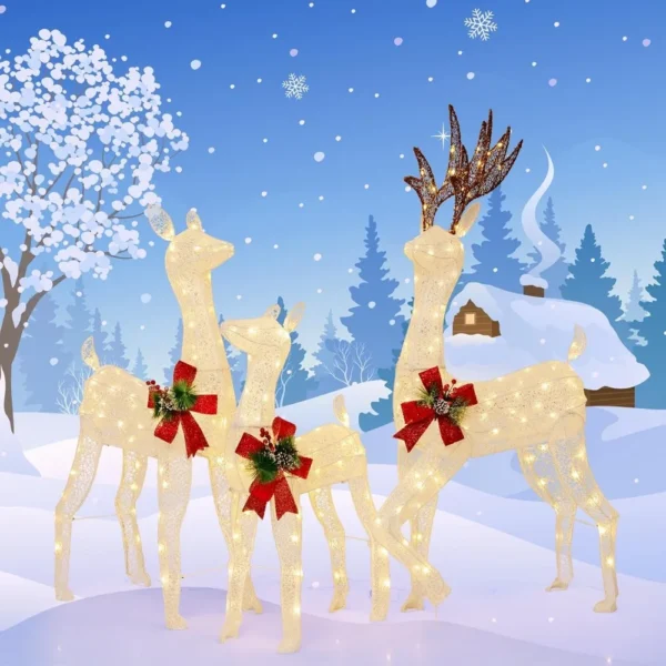 3 Pieces Lighted Christmas Reindeer Family, Xmas Lighted Deer Decoration with LED Lights,for Yard Patio Lawn Garden Party - Image 3