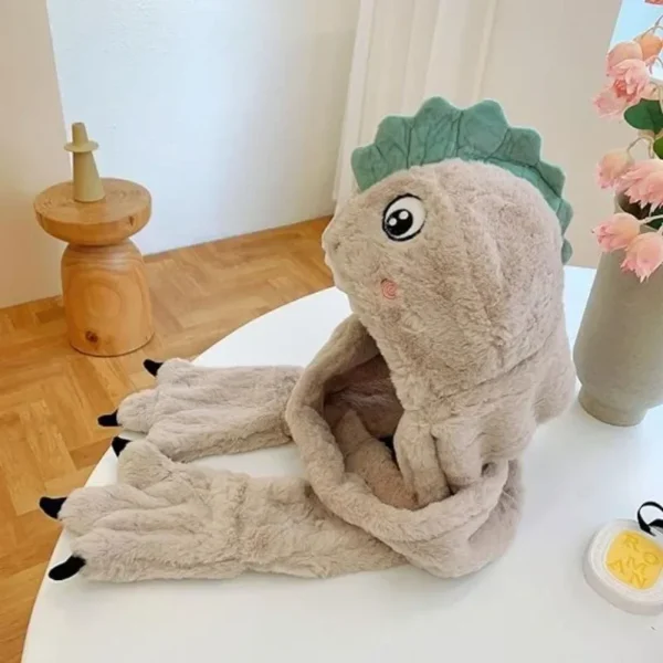 New Children's Cartoon Dinosaur Hat Winter Padded and Thickened Warm Plush Scarf Hat Gloves Scarf Warm Three-piece Set - Image 4