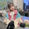 2-10 Years Spring Autumn Girls Coat Fashion Splicing Style Flip Collar Zipper Sweatshirt For Kids Children Sport Outerwear - Image 5