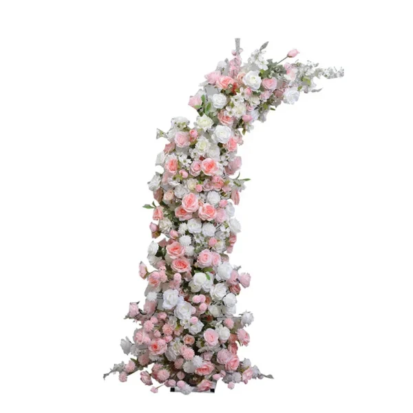 Luxury Horn Shape Arch with White Rose Floral Arrangement Wedding Backdrop Decoration Artificial Flower Row Stage Diaplay Decor - Image 6
