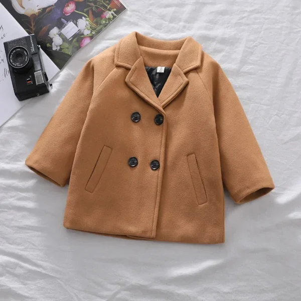 Autumn Winter Boys Fashion Jacket Solid Color Lapel Double-Breasted Long Woollen Overcoat For 2-6 Years Boys Handsome Outwear - Image 5