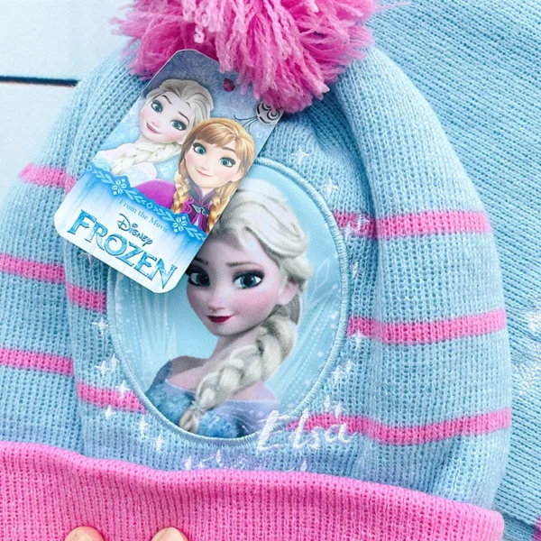 Disney New Autumn and Winter Cute Children Ice and snow Elsa Cartoon Scarf Hat glove three-piece Warm Boy Girl Child hat - Image 5