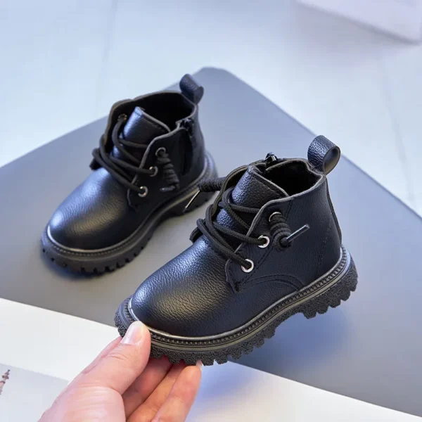 Children Spring Autumn short Boots Boys Fashion Solid British Boots Girls Fashion Warm Short Boots Baby Quality Leather Shoes - Image 3