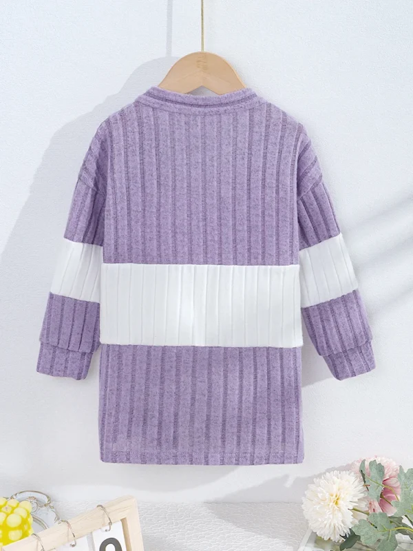 Girls Spring and Autumn Ribbed Contrast Color Splicing Knitted Cardigan Children's Fashionable and Versatile Thin Jacket - Image 2