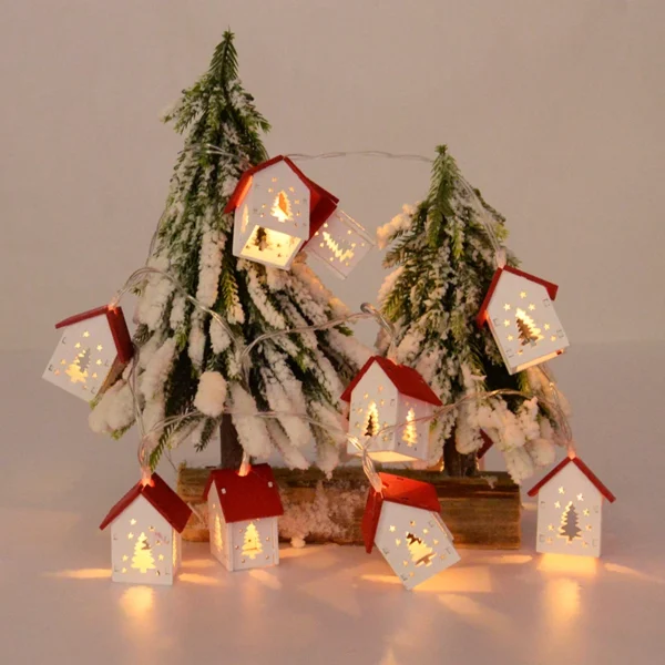 Christmas Wooden House LED String Light Xmas Tree Hanging Ornament 2024 Christmas Decoration For Home Kids New Year Gift Navidad - Image 2
