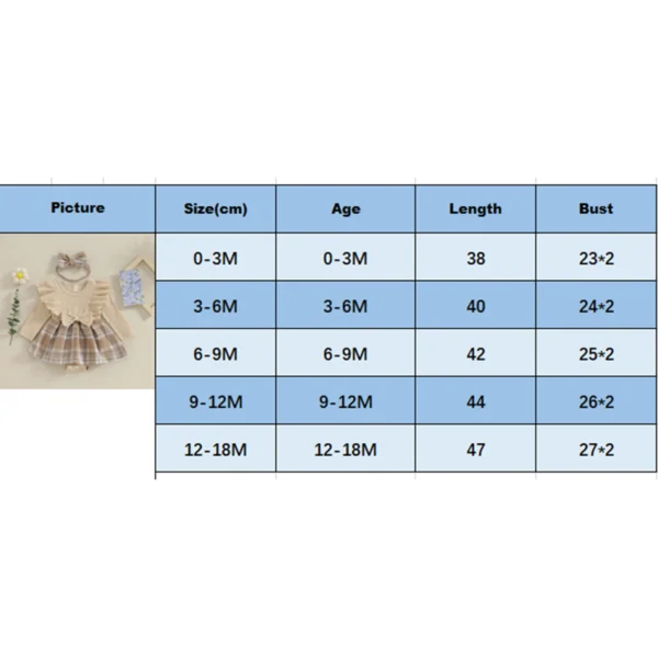 Infant Baby Girl 2Pcs Ruffle Bodysuits Cute Long Sleeve Plaid Skirt Romper with Headband Clothing Set Children Outerwear - Image 6