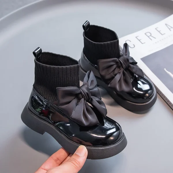 Girls Black Non-slip Kids Fashion Bow Elegant 2022 Glossy UK Uniform Child School Shoes Simple Casual 2022 Sock Boots Breathable - Image 4