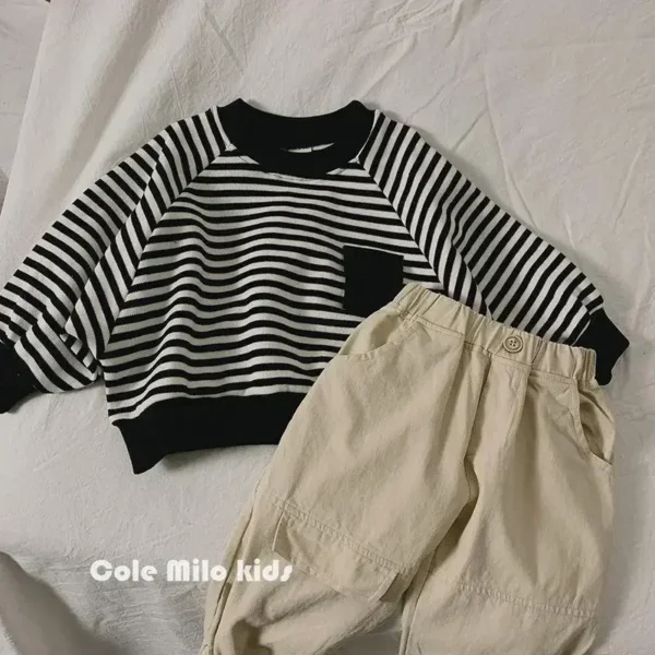 Spring Autumn Stripe Long Sleeves Sweatshirt Kids Boys' Loose Bat Sleeves Tops Girls' Baby Boy Clothes - Image 3