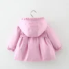 Spring and Autumn Girls Long sleeved Solid Color Hooded Windproof Coat Top Children's Wear Jacket Mid length Korean Edition - Image 6
