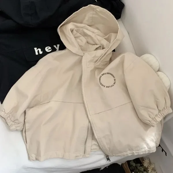 2024 New Spring Boys Girls Hooded Jacket Children Toddler Autumn Cartoon Zipper Shirt Fall Baby Boy Letters Fashion Clothing - Image 2