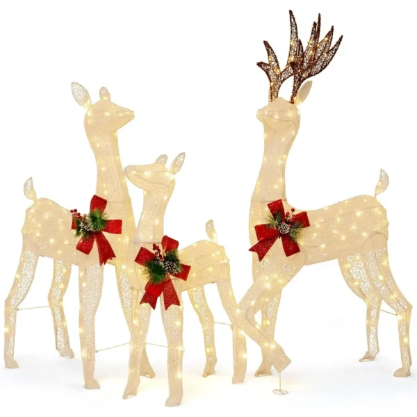 3 Pieces Lighted Christmas Reindeer Family, Xmas Lighted Deer Decoration with LED Lights,for Yard Patio Lawn Garden Party - Image 6