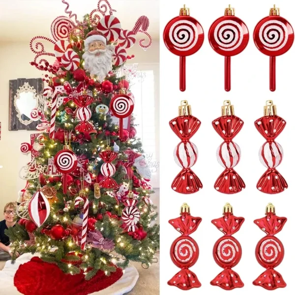 6Pcs Christmas Red Candy Crutch Lollipop Xmas Tree Hanging Pendant Ornaments 2024 New Year Gift Christmas Home Decoration 2023 - Image 2