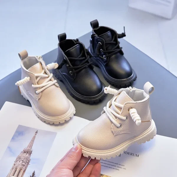Children Spring Autumn short Boots Boys Fashion Solid British Boots Girls Fashion Warm Short Boots Baby Quality Leather Shoes - Image 2