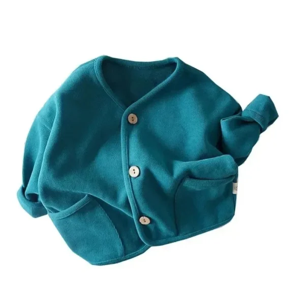 Korean Children's Loose Solid Color Long Sleeved Cardigan Autumn Style Pure Cotton Casual Top Jacket for Boys and Girls - Image 6