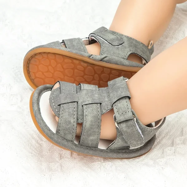 Meckior Baby Boys Sandals Toddler Grey Flats Non-slip Rubber Sole Baby Beach Sandals Crib First Walker Summer Baby Shoes - Image 4