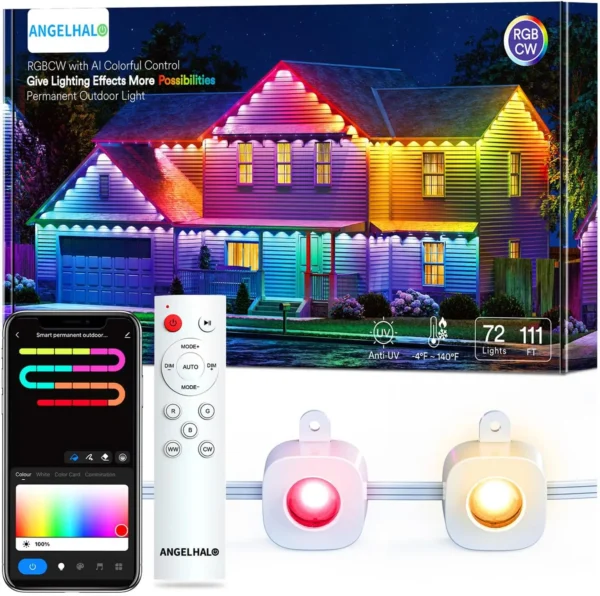 Permanent 100ft Smart Outdoor Lights 72 LED Lights Cool/Warm Eaves Lights IP65 Waterproof Christmas Halloween Party