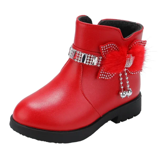 Girls Children Princess Shoes with Butterfly Knot Soft Sole High Top Studded Boots Kids Casual PU Leather Boots Pure Color Shoes - Image 5