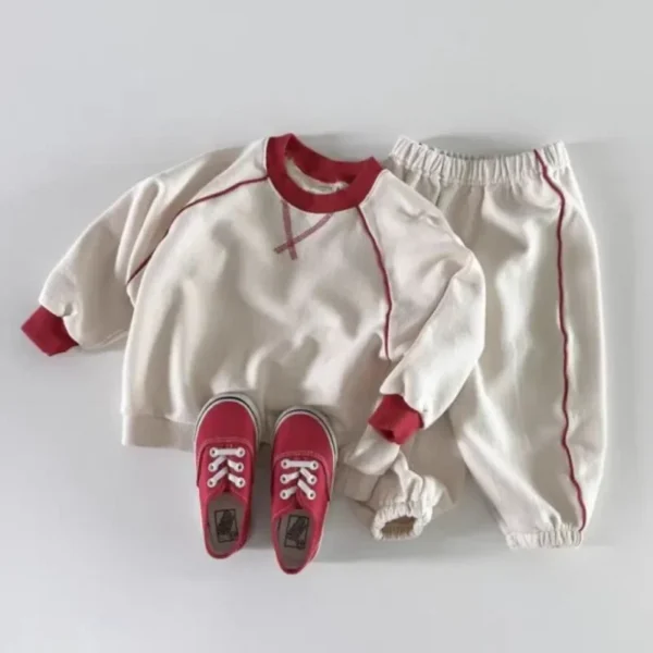 0-5T Baby Autumn Clothes Sets Kids Leisure Clothing Girl Boys Solid X-line Outerwear Sets Spring Sweatshirt+Sweatpants Costume - Image 4