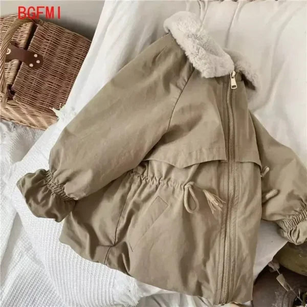 Baby Boys Khaki Lamb Wool Blend Parkas Coat Autumn Winter Coats Fur Jackets for Girls Cute Warm Jacket Children Snowsuit Fashion - Image 4