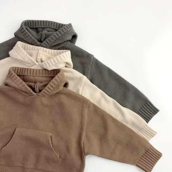 Front Pocket Fine Knit Children Boys Girl Sweaters Hoodie Knit Pullover Loose Style Girl Hooded Toddler Knitwear Coat - Image 5