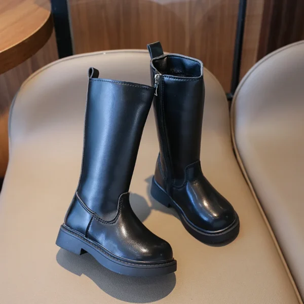 Winter Sexy Black Catwalk Casual Round Toe Fashion Children's Square Heel Kids Comfortable Increased ZIP Warm Ins Long Boots - Image 4