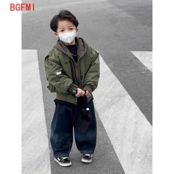 Teens Boys Spring Autumn Patchwork Zipper Outerwear & Coats 2024 New Korean Hooded Baseball Suit Baby Boy Fake Two Spring Tops - Image 3
