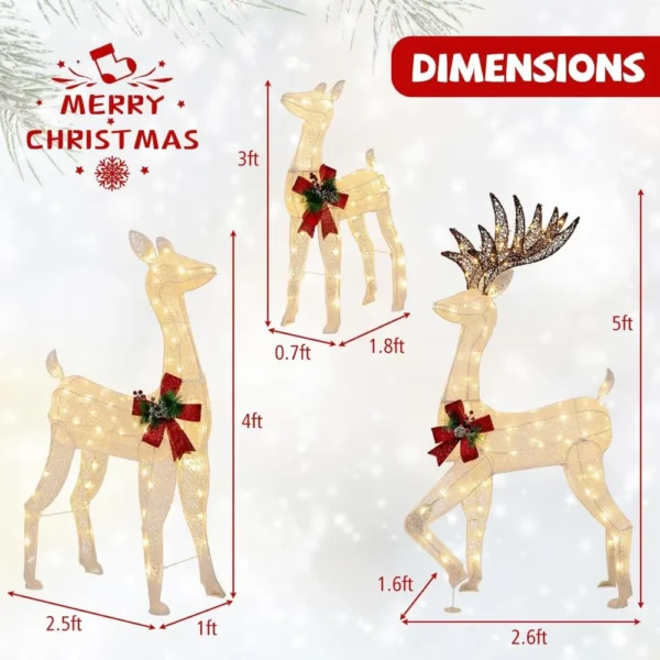 3 Pieces Lighted Christmas Reindeer Family, Xmas Lighted Deer Decoration with LED Lights,for Yard Patio Lawn Garden Party - Image 5