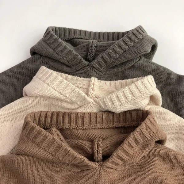 Front Pocket Fine Knit Children Boys Girl Sweaters Hoodie Knit Pullover Loose Style Girl Hooded Toddler Knitwear Coat - Image 4