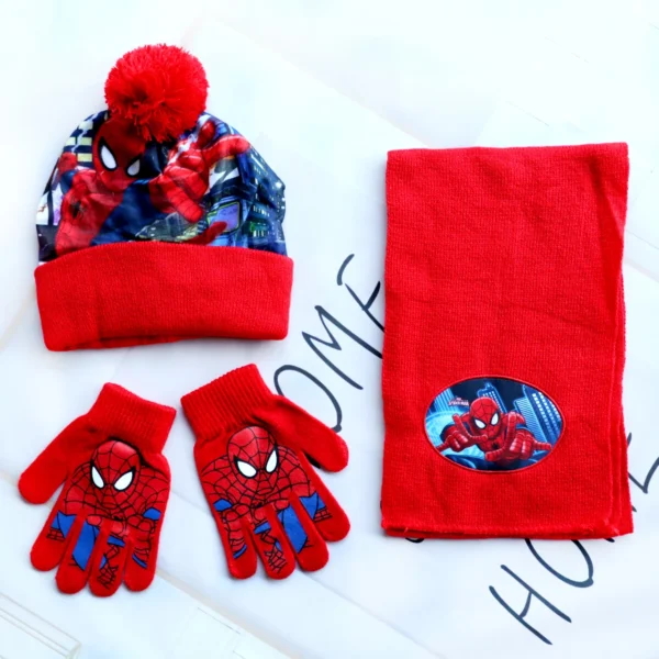 New Autumn Winter Children Hat SpiderMan Red Halloween Cartoon Scarf Hat Glove Warm knitted hat Boy Girl Cap Child Christmas Hat - Image 2