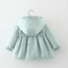 Spring and Autumn Girls Long sleeved Solid Color Hooded Windproof Coat Top Children's Wear Jacket Mid length Korean Edition - Image 2