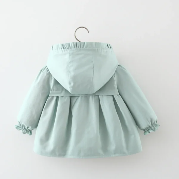 Spring and Autumn Girls Long sleeved Solid Color Hooded Windproof Coat Top Children's Wear Jacket Mid length Korean Edition - Image 2
