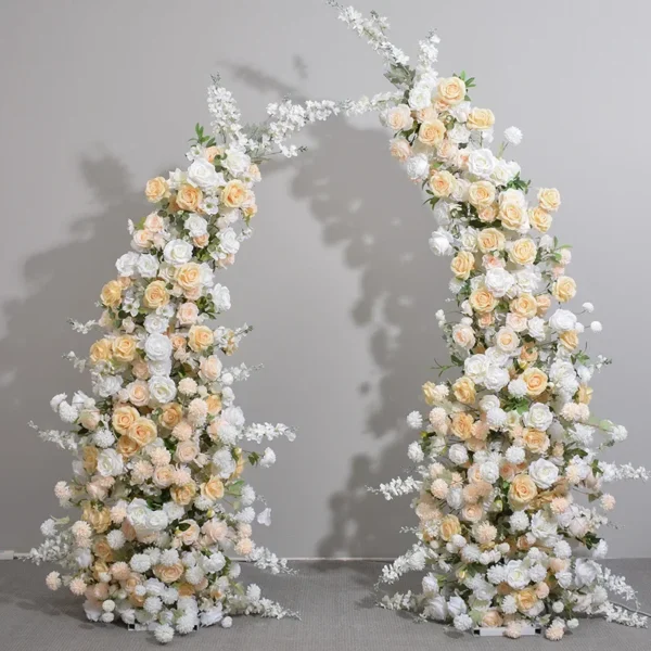 Luxury Horn Shape Arch with White Rose Floral Arrangement Wedding Backdrop Decoration Artificial Flower Row Stage Diaplay Decor - Image 4