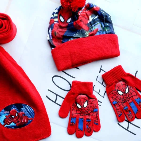 New Autumn Winter Children Hat SpiderMan Red Halloween Cartoon Scarf Hat Glove Warm knitted hat Boy Girl Cap Child Christmas Hat - Image 3