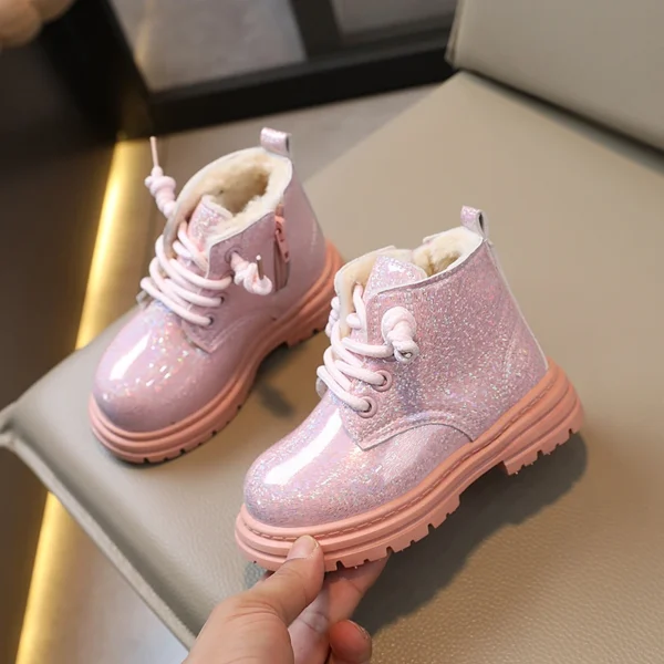 Toddler Winter Kids Boots Glitter Chunky Zipper Non-slip Children Short Boot Ankle-high Unisex Trendy 21-30 Boys Girls Shoes - Image 5