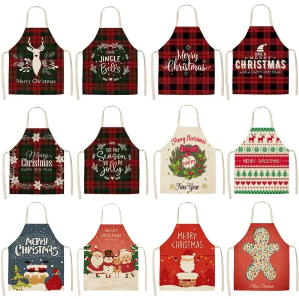 Linen Merry Christmas Apron Christmas Decorations for Home Kitchen Accessories 2024 Christmas Natal Navidad 2025 New Year Gifts - Image 2