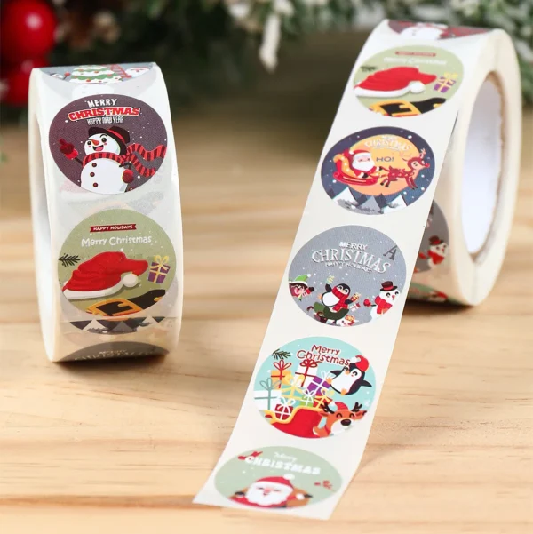 Merry Christmas Santa Round Sticker Christmas Decoration For Home 2023 Xmas Ornament Navidad Natal Noel Gift Happy New Year 2024 - Image 4