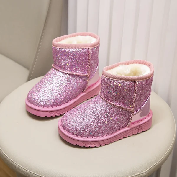 Winter Girl's Snow Boots Glimmer Three Colors Thick Fur Kids Short Boot Warm Beautiful Stylish Slip-on Children Shoes 25-36 - Image 4