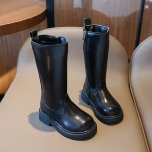 Winter Sexy Black Catwalk Casual Round Toe Fashion Children's Square Heel Kids Comfortable Increased ZIP Warm Ins Long Boots