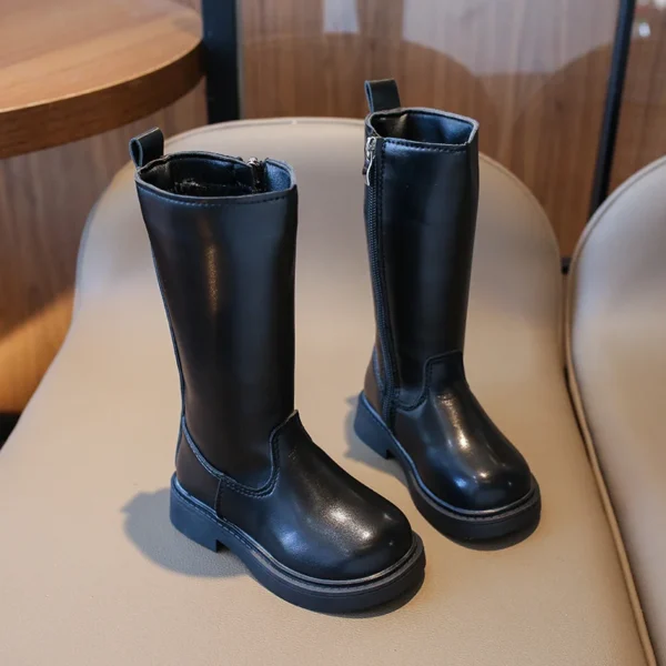Winter Sexy Black Catwalk Casual Round Toe Fashion Children's Square Heel Kids Comfortable Increased ZIP Warm Ins Long Boots