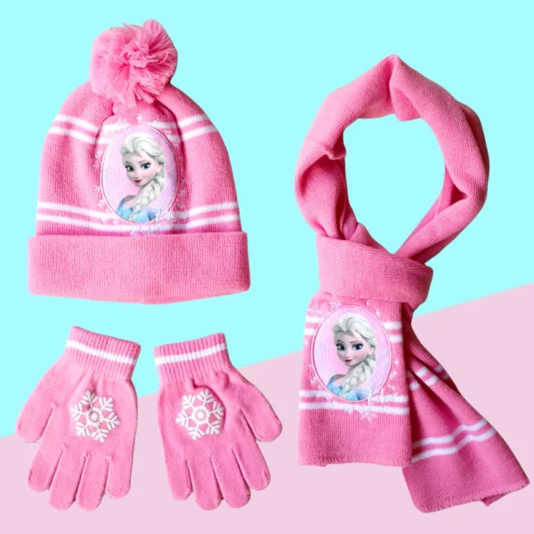 New Autumn Winter Children Hat Elsa Classics Disney Princess Cartoon Cap Scarf Hat Glove Warm knitted hat Girl Christmas Hat - Image 3