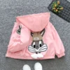 2024 Spring and Autumn Girls and Children's Cute Rabbit Letter Long sleeved Hooded Zipper Coat Children's Clothing 1-8Y
