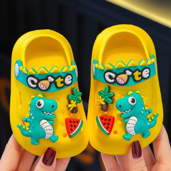 Summer Childrens Slippers Hole Kids Sandals Soft Anti-Skid Cartoon Dinosaur DIY Design Indoor Anti-Slip Boys Girls Beach Shoes - Image 2