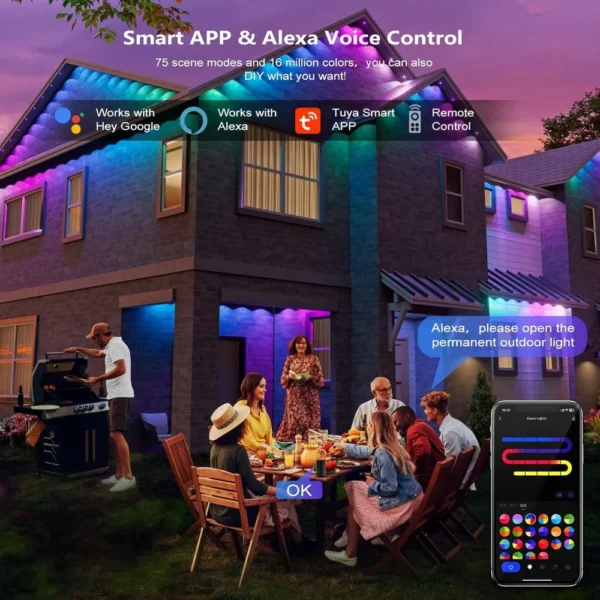 Smart Permanent Outdoor Lights, 100ft Smart Eave Lights for House Christmas Halloween Party Decor,Work with APP/Google Assistant - Image 3