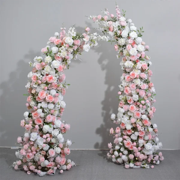 Luxury Horn Shape Arch with White Rose Floral Arrangement Wedding Backdrop Decoration Artificial Flower Row Stage Diaplay Decor - Image 3