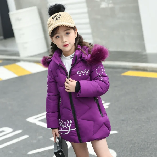 Big Size Teenager Winter Keep Warm Girls Jacket Letter Long Style Hooded Windbreaker Coat For Kids Children Christmas Outerwear - Image 5