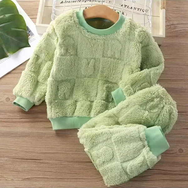 Autumn and Winter Flannel Children's Package Solid Color Boys' Plush Thickened Home Fur Girls' Warm Sleepwear Set - Image 3
