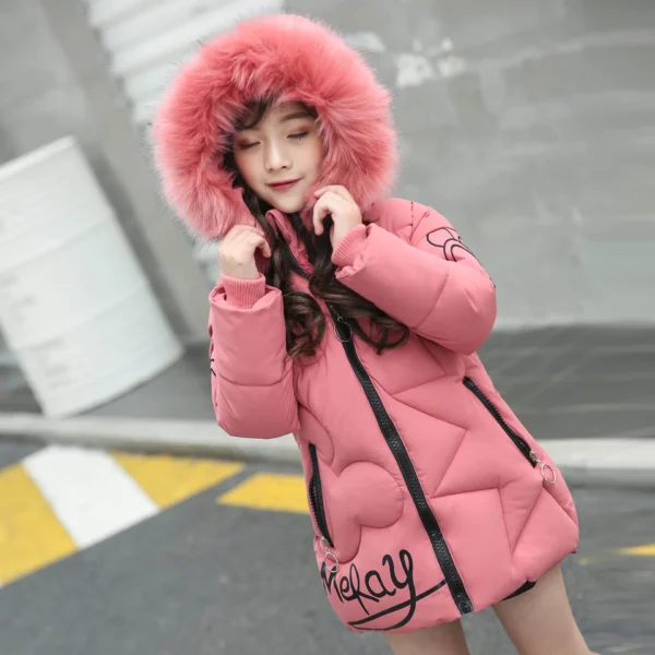 Big Size Teenager Winter Keep Warm Girls Jacket Letter Long Style Hooded Windbreaker Coat For Kids Children Christmas Outerwear - Image 3