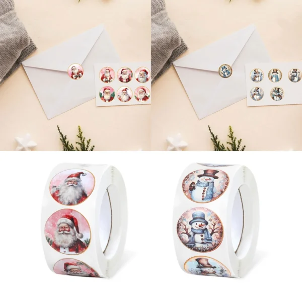 Merry Christmas Santa Round Sticker Christmas Decoration For Home 2023 Xmas Ornament Navidad Natal Noel Gift Happy New Year 2024 - Image 2