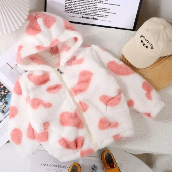 Girls Hooded Plush Jacket Big Children Autumn Winter Keep Warm Outerwear Fashion Princess Christmas Clothes Kids Cute Cow Coat - Image 6